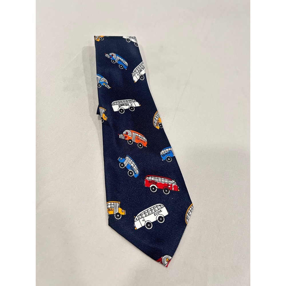 A Rogers School Bus Novelty‎ Tie Navy Vintage Teacher Bus Driver Gift Necktie
